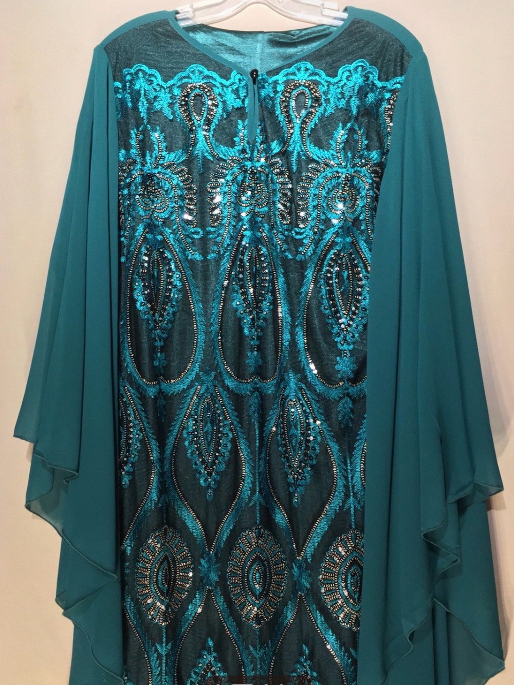 Vintage Embellished Teal Sequin Evening Kaftan - Picture 2 of 3
